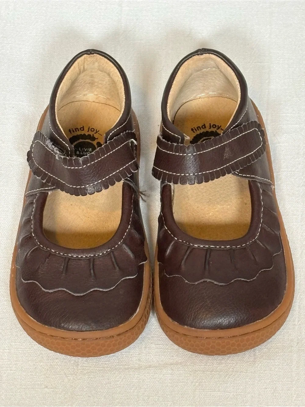 Livie & Luca Ruche Classic Mary Jane Leather Shoes-Mocha Brown-Toddler Girls 8